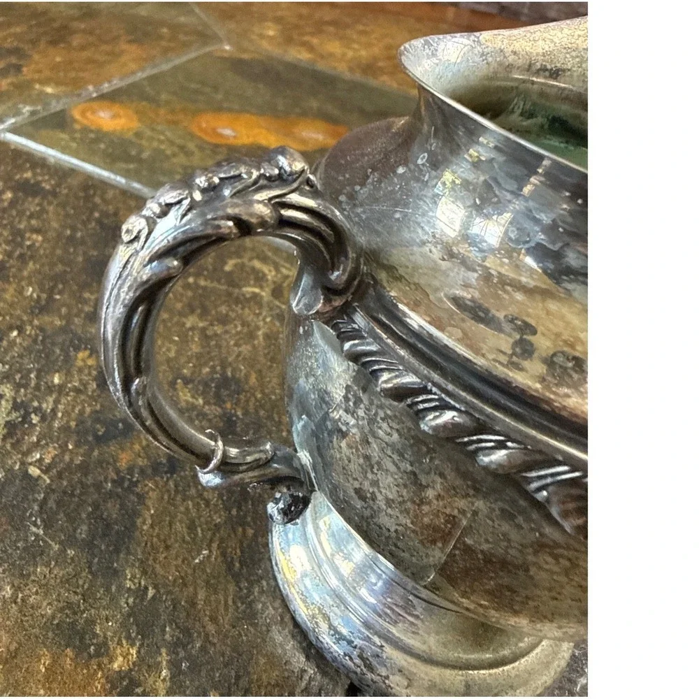 Vintage Silver on‎ Copper Creamer Pitcher Tableware Victorian Ornate Tarnished